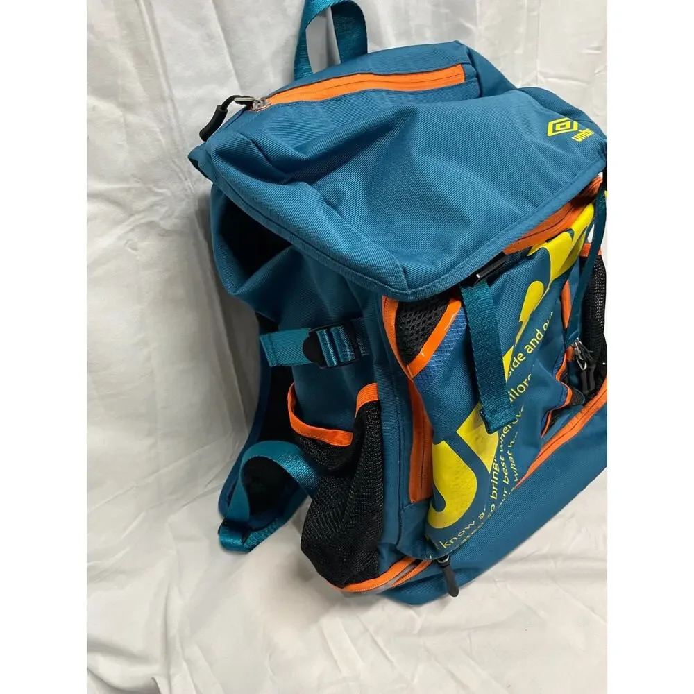 Umbro Backpack With Vibrant Blue Design, Yellow Branding, Orange Accents 18x12x5